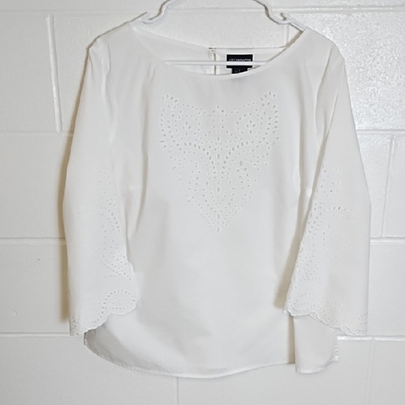 Liz Claiborne Eyelet Detailed Blouse Crisp Cool Top Cotton Blend Bell Sleeves - Picture 12 of 12
